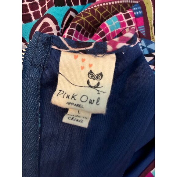 Pink Owl Womens Size L Multicolor Geometric Print Dress 3/4 Sleeve Boho Tunic - Picture 6 of 7